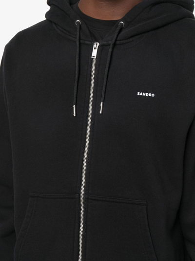 Shop Sandro Logo-print Zip-up Hoodie In Black