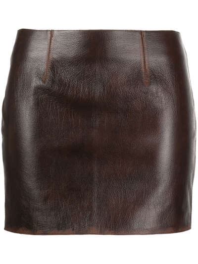 Shop 16arlington Distressed-effect Leather Miniskirt In Cognacchocolate Brown