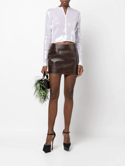 Shop 16arlington Distressed-effect Leather Miniskirt In Cognacchocolate Brown