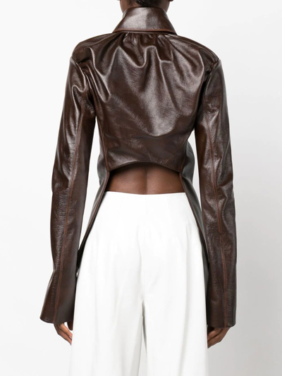Shop 16arlington Oversized Pointed Collar Leather Jacket In Braun