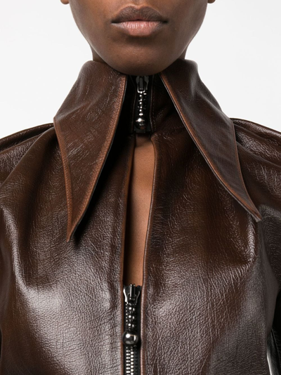 Shop 16arlington Oversized Pointed Collar Leather Jacket In Braun