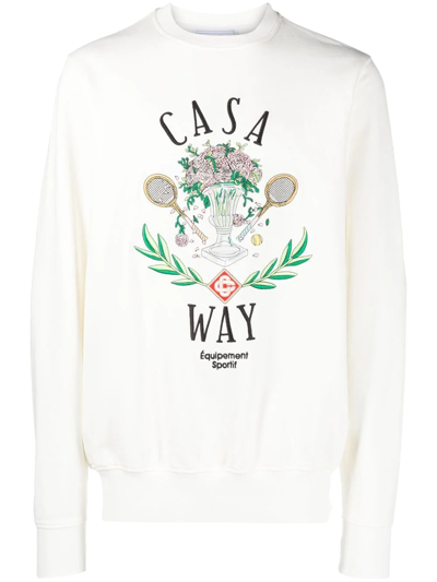 Shop Casablanca Casa Way Embroidered Cotton Sweatshirt In Weiss