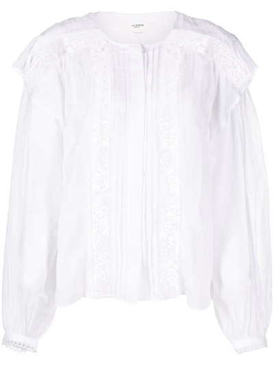 Isabel Marant Étoile Georgina Lace-insert Cotton-blend Gauze Blouse In Weiss