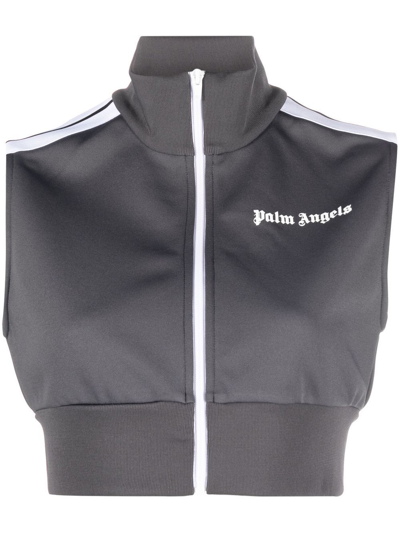 Palm Angels Classic Track Logo-print Cropped Stretch-woven Vest In Grau