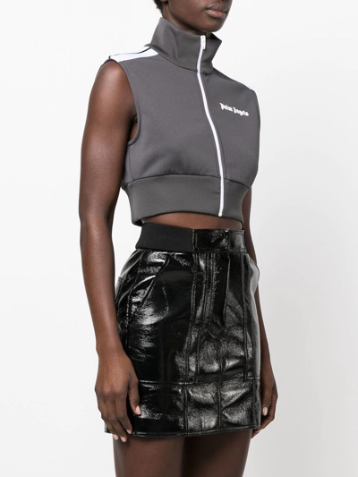 Palm Angels Classic Track Logo-print Cropped Stretch-woven Vest In Grau
