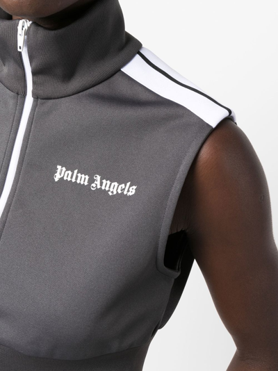 Palm Angels Classic Track Logo-print Cropped Stretch-woven Vest In Grau