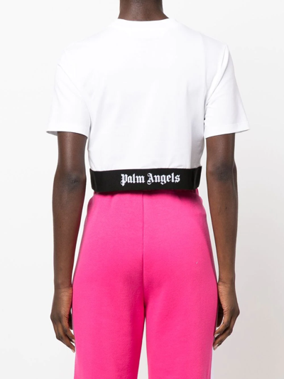 Shop Palm Angels Logo-print Cropped T-shirt In Weiss