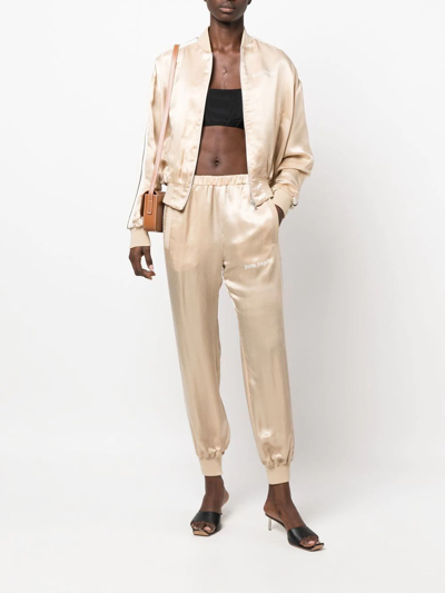 Palm Angels Classic Striped Satin Bomber Jacket In Nude