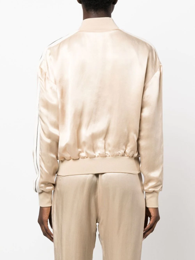 Palm Angels Classic Striped Satin Bomber Jacket In Nude
