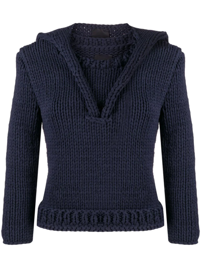 Shop Bevza Hooded Knit Jumper In Blau