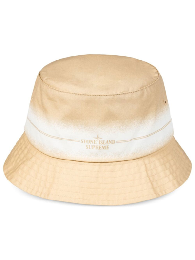 Shop Supreme X Stone Island Stripe-detail Crusher Hat In Neutrals