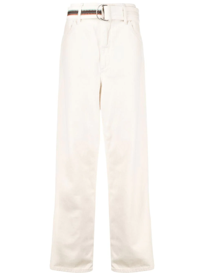 Shop Marcelo Burlon County Of Milan Cross-embroidered Belted Trousers In White