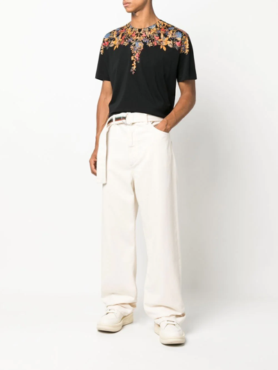 Shop Marcelo Burlon County Of Milan Cross-embroidered Belted Trousers In White