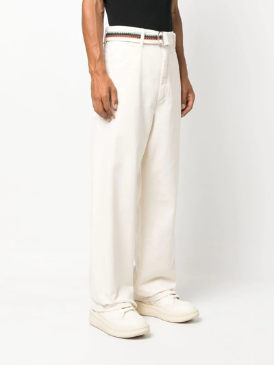 Shop Marcelo Burlon County Of Milan Cross-embroidered Belted Trousers In White