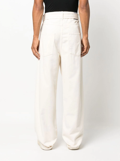 Shop Marcelo Burlon County Of Milan Cross-embroidered Belted Trousers In White