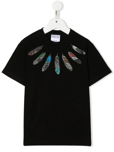 Shop Marcelo Burlon County Of Milan Feather-print Short-sleeve T-shirt In Schwarz