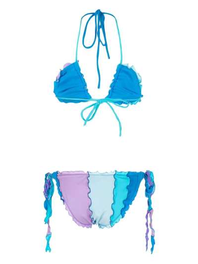 Sherris Ruffle-trim Triangle Bikini In Blau