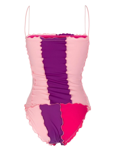 Sherris Ruffled Colour-block Swimsuit In Rosa