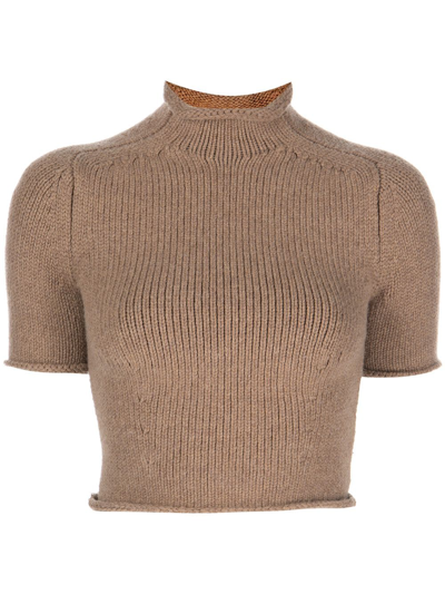 Shop Alexander Wang Compact Knit Tee With Jersey Roll Trims In Brown