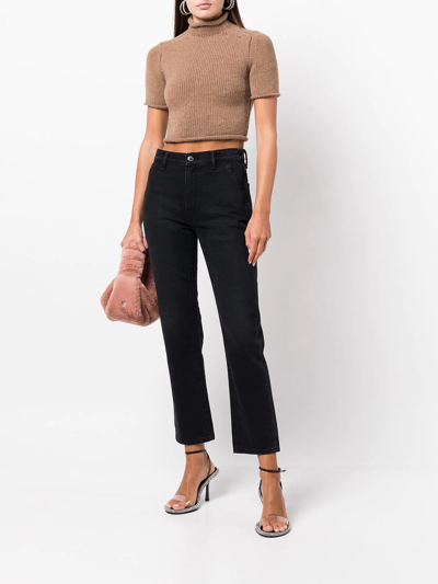 Alexander Wang Compact Knit Tee With Jersey Roll Trims In Brown