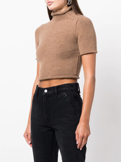 Alexander Wang Compact Knit Tee With Jersey Roll Trims In Brown