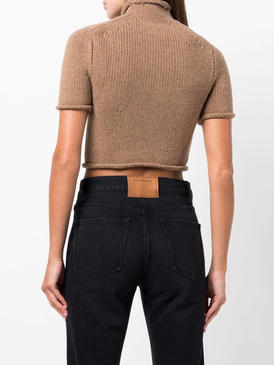 Alexander Wang Compact Knit Tee With Jersey Roll Trims In Brown