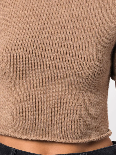 Alexander Wang Compact Knit Tee With Jersey Roll Trims In Brown