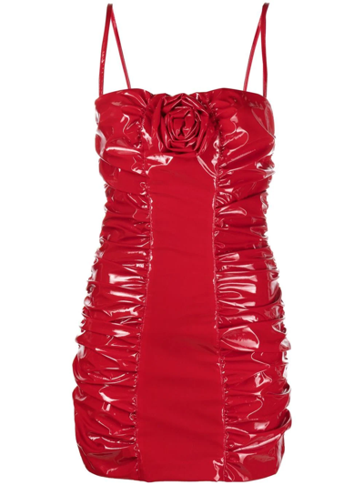 Shop Blumarine Ruched High-shine Dress In Rot