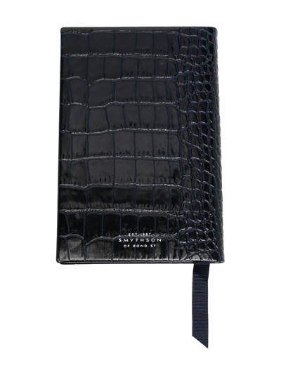 Smythson Crocodile-effect Leather Notebook In Schwarz