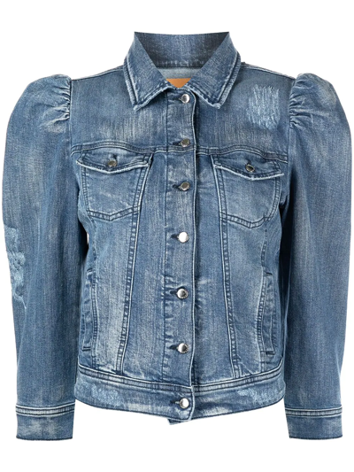 Shop Retroféte Ada Puff-sleeve Denim Jacket In Blue