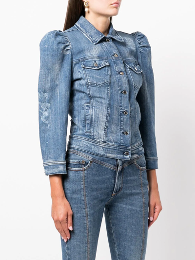 Shop Retroféte Ada Puff-sleeve Denim Jacket In Blue