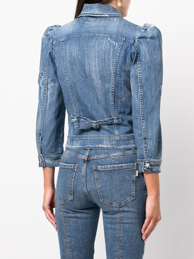 Shop Retroféte Ada Puff-sleeve Denim Jacket In Blue