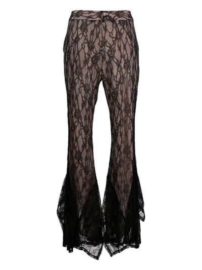 Shop Koché Floral-lace Flared Trousers In Rosa