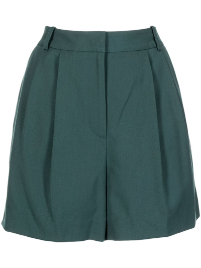 Shop Juunj Concealed-front Fastening Pleated Shorts In Green