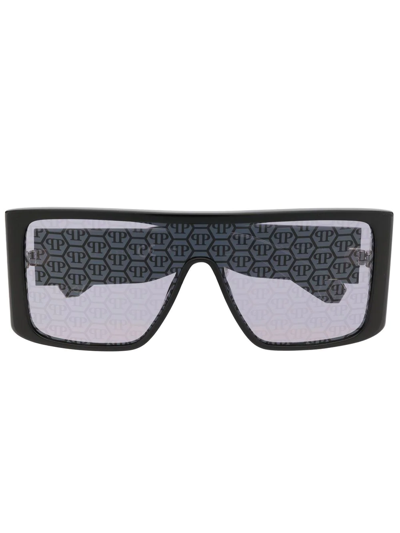 Shop Philipp Plein Eyewear Oversized-wrap-around Sunglasses In Black