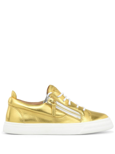 Shop Giuseppe Zanotti Nicki Metallic Lace-up Sneakers In Gold