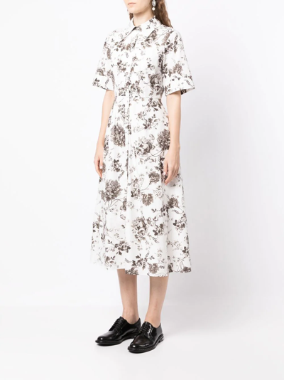 Shop Erdem Layla Floral-print Shirtdress In White