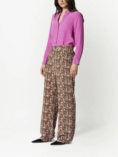 Shop Equipment Aeslin Floral-print Silk Trousers In Braun