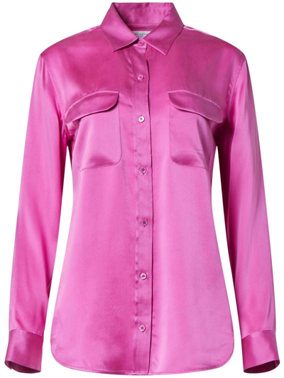 Shop Equipment Signature Silk Long-sleeve Shirt In Rosa