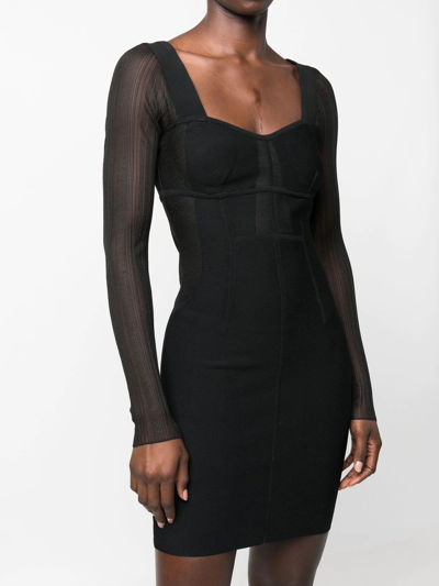 Shop Herve Leger Sheer-sleeve Mini Dress In Black