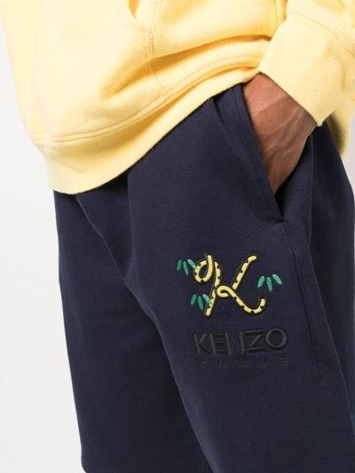 Shop Kenzo Logo-embroidered Cotton Bermuda Shorts In Blau