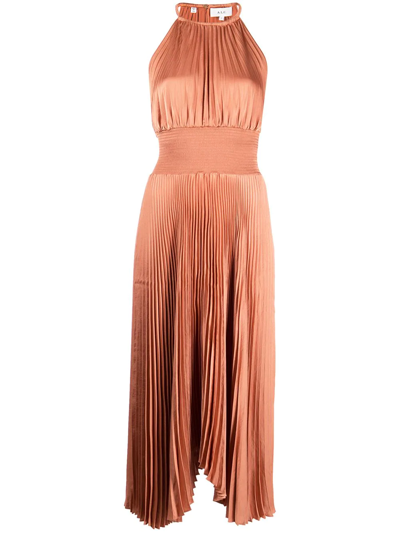 A.l.c Renzo Ii Asymmetric Pleated Midi-dress In Orange