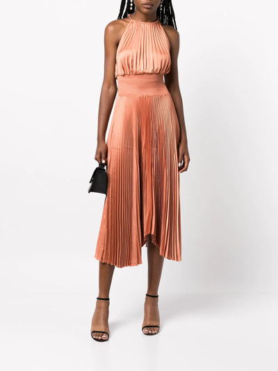 A.l.c Renzo Ii Asymmetric Pleated Midi-dress In Orange