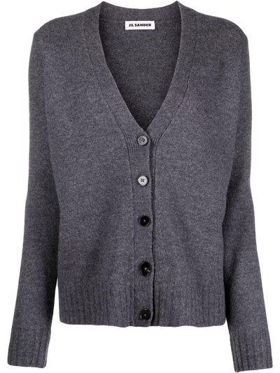 Jil Sander V-neck Wool Cardigan In Grey