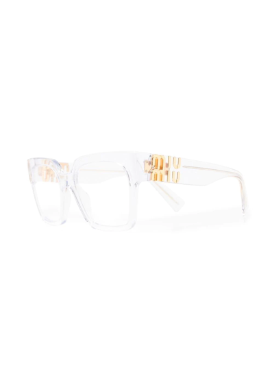 Shop Miu Miu Logo-plaque Transparent Glasses In Nude