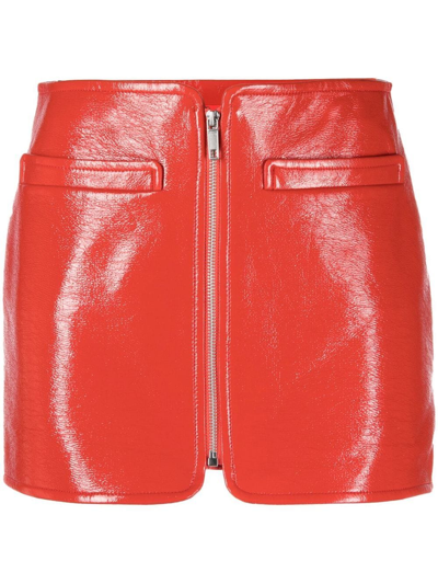 Shop Courrèges High-shine Mini Skirt In Orange