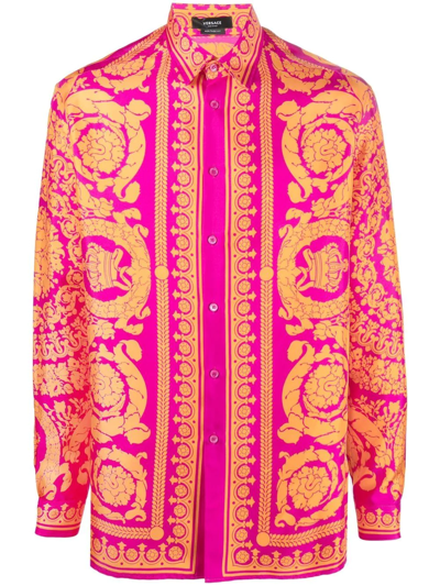 Shop Versace Graphic-print Silk Shirt In Rosa