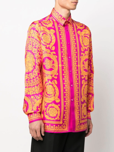 Shop Versace Graphic-print Silk Shirt In Rosa