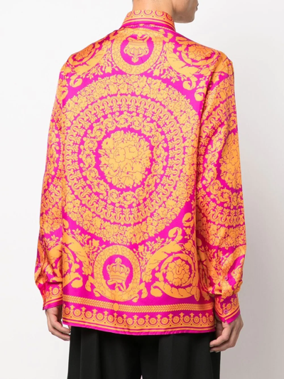 Shop Versace Graphic-print Silk Shirt In Rosa