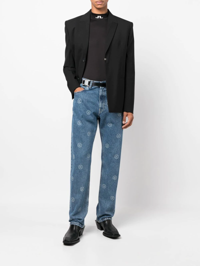 Shop Martine Rose Monogram-print Straight-leg Jeans In Blau